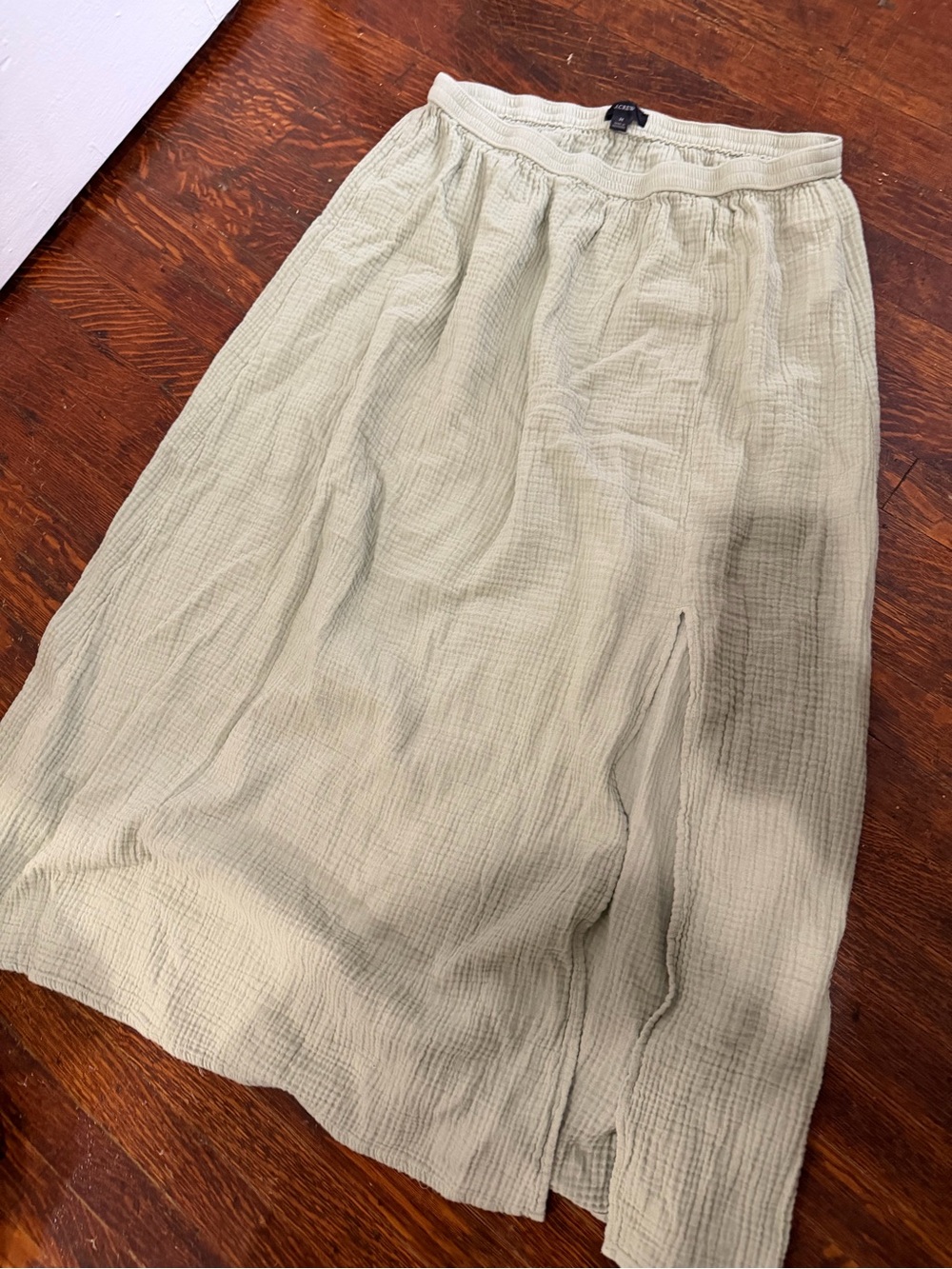 J.Crew Olive Green Gauze Linen Side Slit Maxi Skirt